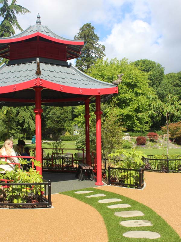 Red pagoda in the Japanese Garden at Paultons Park