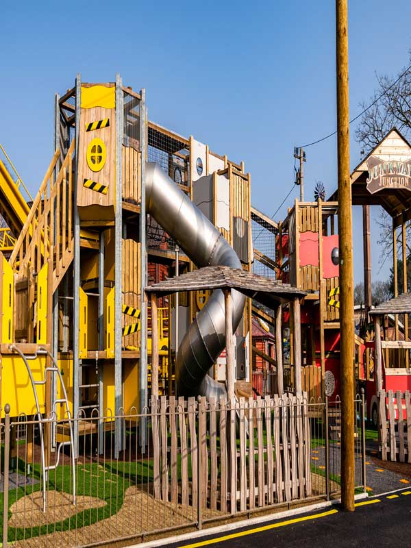 Wide view of Junkyard Junction adventure play area at Paultons Park