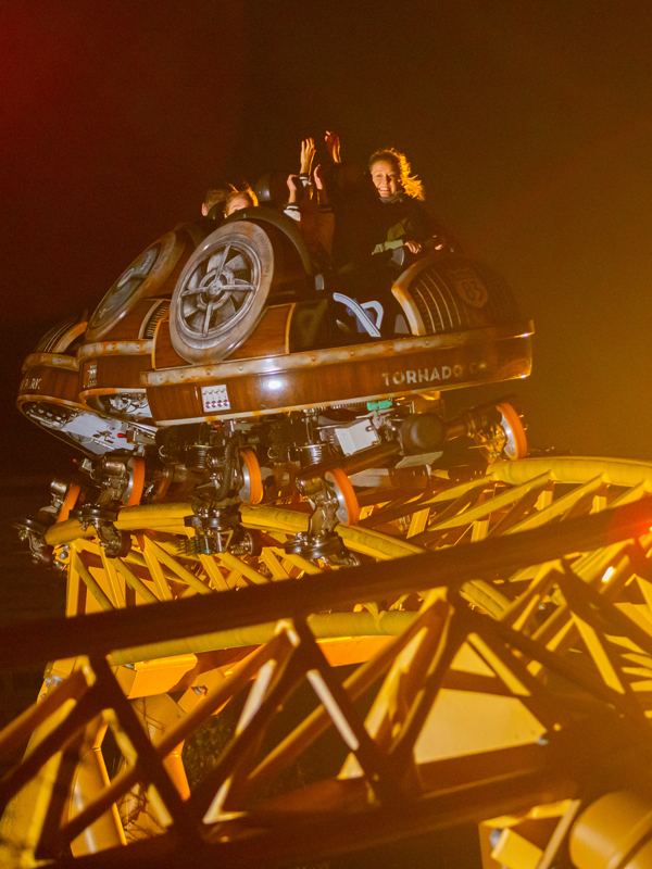 Guests riding Tornado Springs roller coaster at Paultons Park